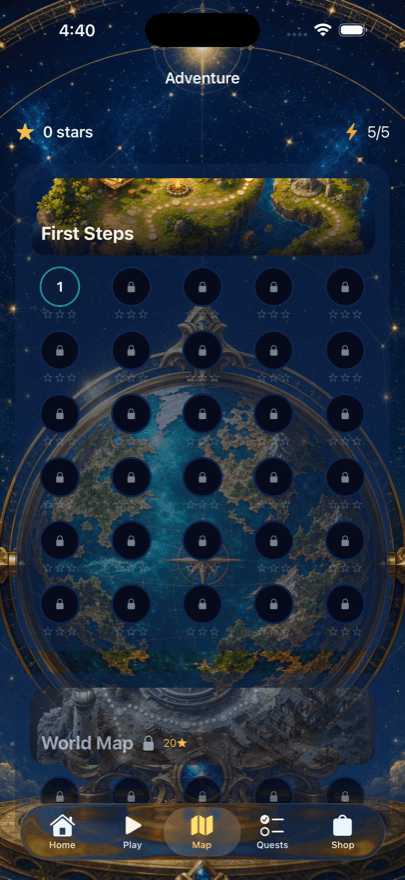 An adventure map of 360 levels