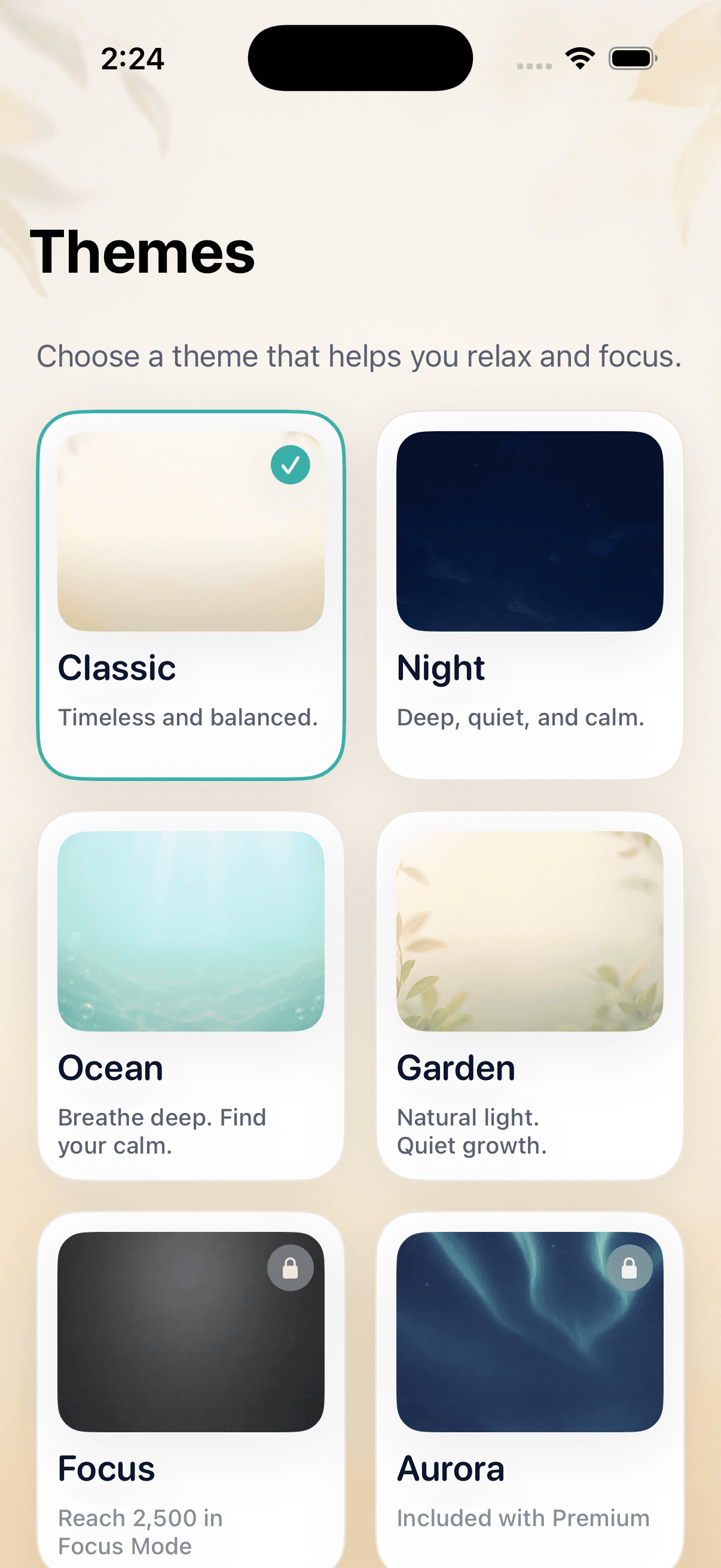Six soothing themes