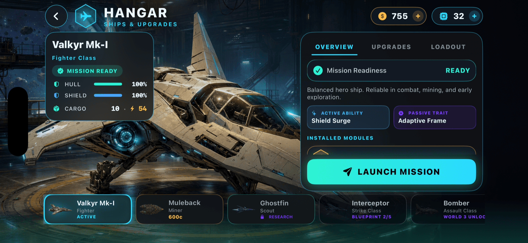 Rebuild your squadron — upgrade hulls, modules, and abilities